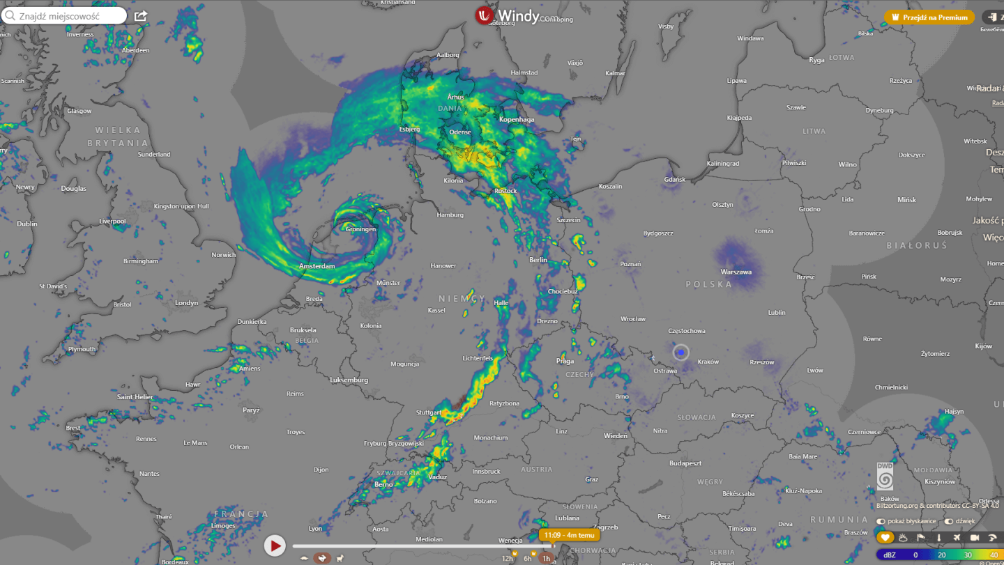 Radar meteo, stan na godz. 11.10